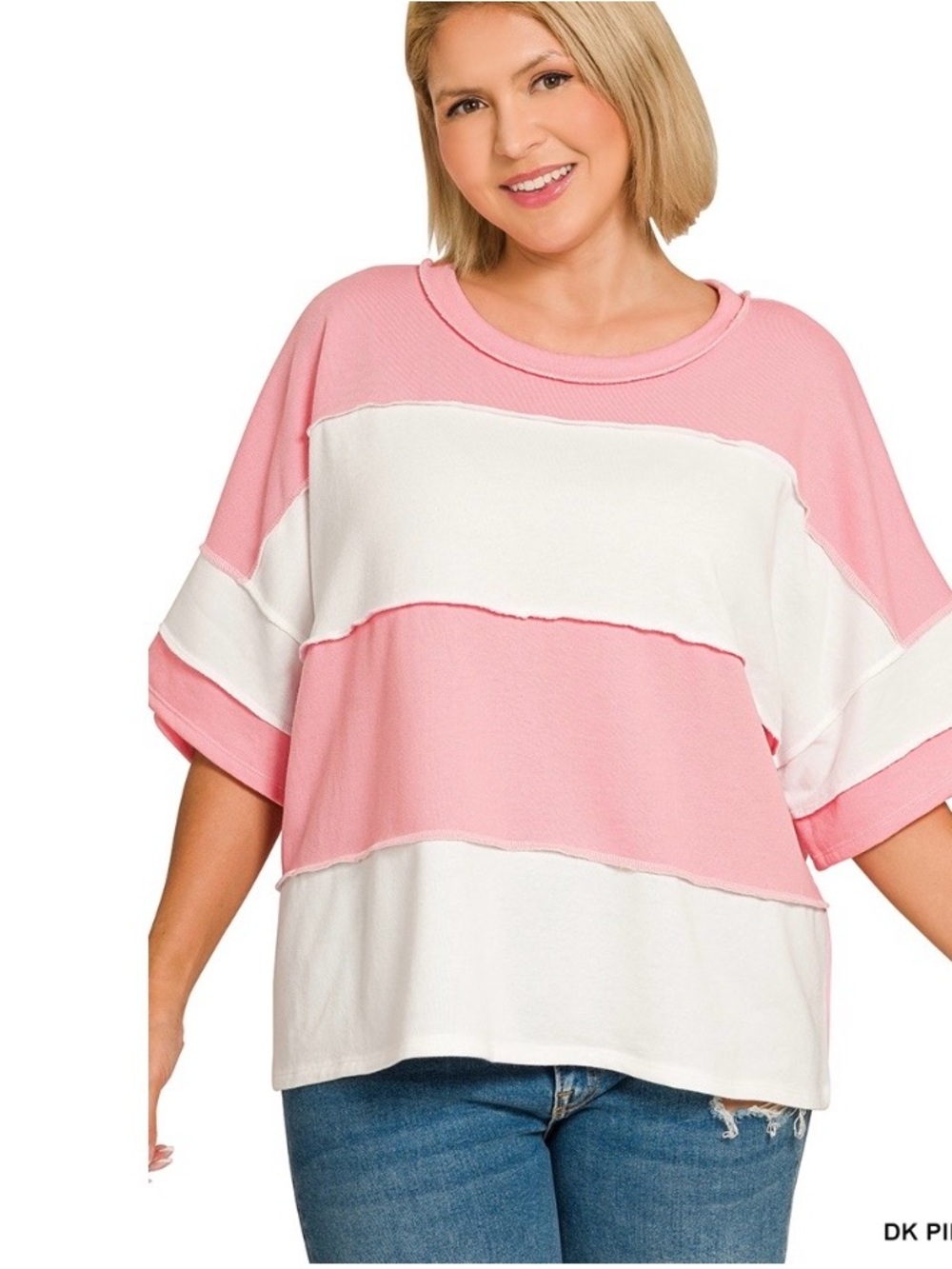 Zenana Outfitters Pink & White Boxy Stripe Pullover